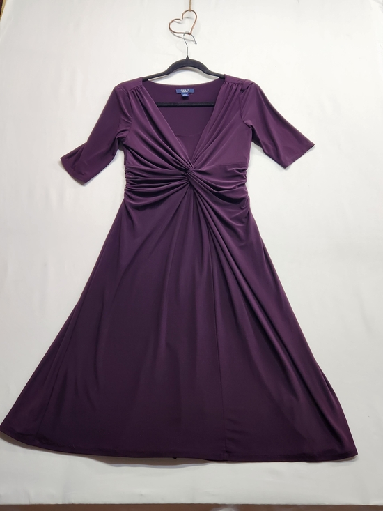 Chaps Dresses & Skirts - ⭐️Chaps Plum Purple Twist Front Midi Dress Small S V Neck Ruched Jersey Elegant